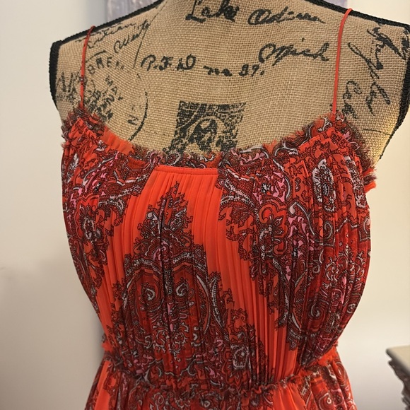 Banana Republic red paisley pleated ruffle midi wedding guest summer sundress 2 - Picture 2 of 8